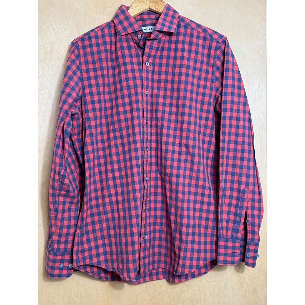 Twillory Mens 16 34/35 Tailored Fit Red Navy Gingham Button Down Shirt Cotton